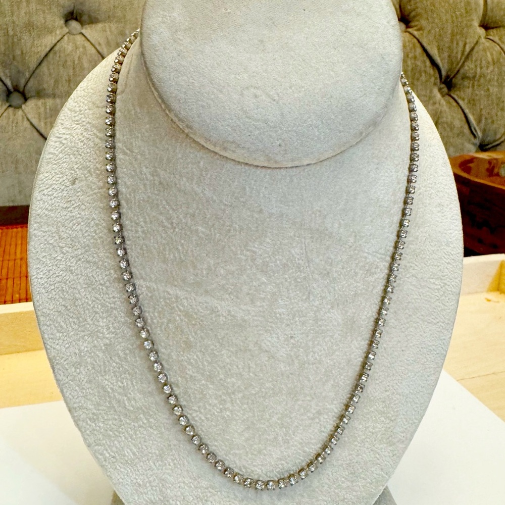 Vintage Rhinestone Necklace Choker Sparkly Prong Set Cup Chain Silver Tone
